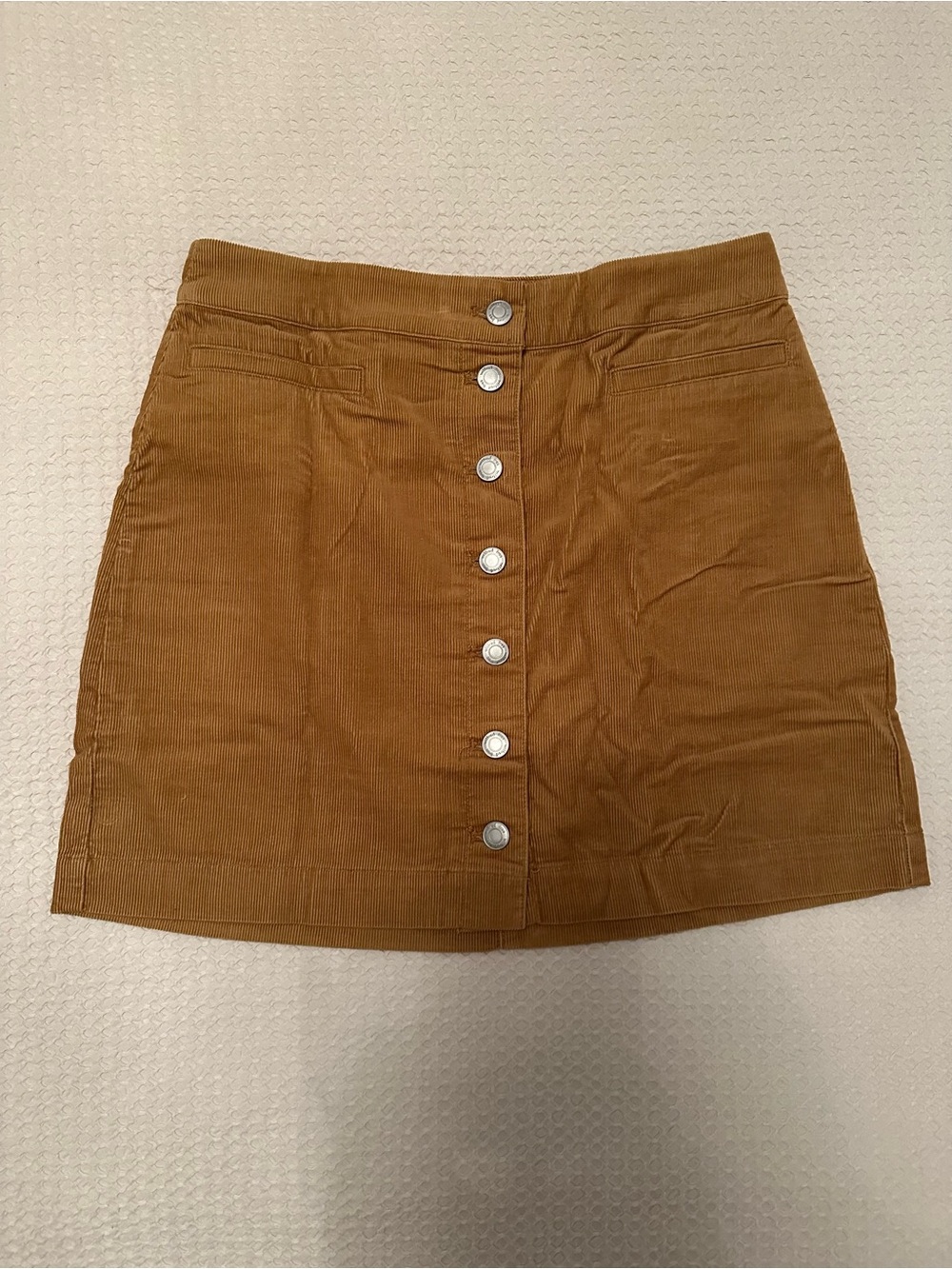 Aritzia Button-Front Corduroy Mini Skirt in Mustard Tan